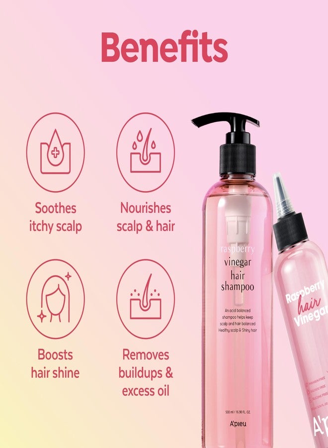 A'Pieu A’PIEU Raspberry Vinegar Shampoo & Hair Vinegar Rinse Conditioner Set – Scalp Clarifying, Buildup Removal, Refresing Finish, and pH-Balancing. Korean Hair Care (16.9 fl oz / 6.76 fl oz) - Image 5